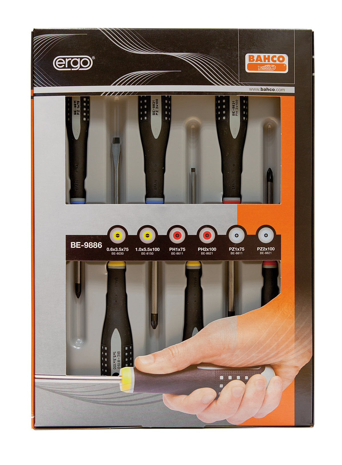 Bahco ERGO handled 6 piece Screwdriver Set. Set contains 2 Slotted 2 Phillips Head 2 POZI Drive F K POWERTOOLS PTY LTD