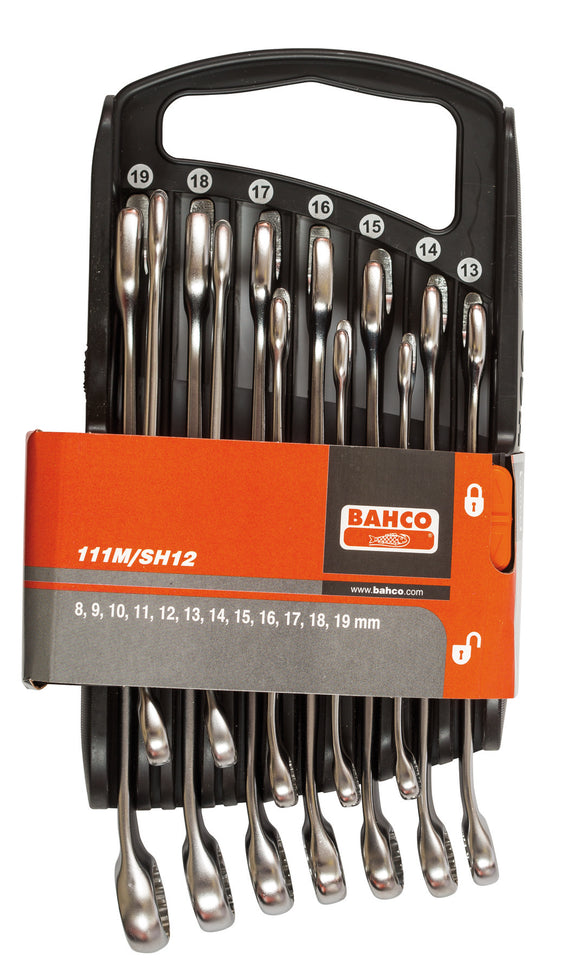 Bahco Spanner set, combination ring & open end, metric, 12 pieces - 8, 9, 10, 11, 12, 13, 14, 15, 16, 17, 18 & 19mm