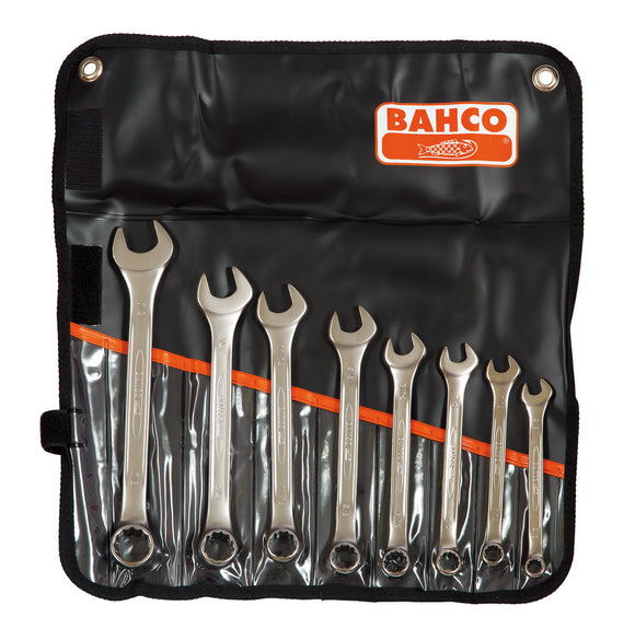 Bahco Spanner set, combination ring & open end, imperial, 8 pcs - 3/8, 7/16, 1/2, 9/16, 5/8, 11/16, 3/4, 7/8