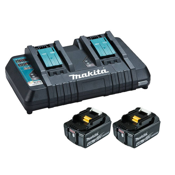 Makita 18V Same Time Dual Port Rapid Battery Charger with 2 x 4.0Ah battery