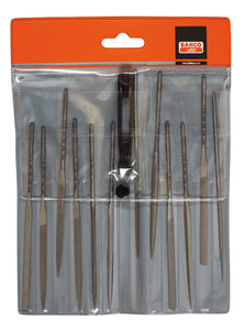 Bahco Needle file set, 12 pce in wallet, 5 /12", 14cm, smooth cut, no handle