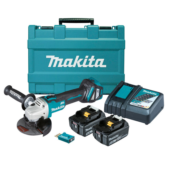 Makita 18V BRUSHLESS AWS 125mm Variable Speed Slide Switch Angle Grinder Kit