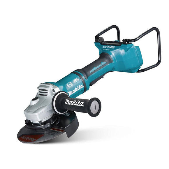 Makita 18Vx2 BRUSHLESS 180mm Angle Grinder, Paddle Switch, Kick Back Detection, Electric Brake & Carry Case - Tool Only