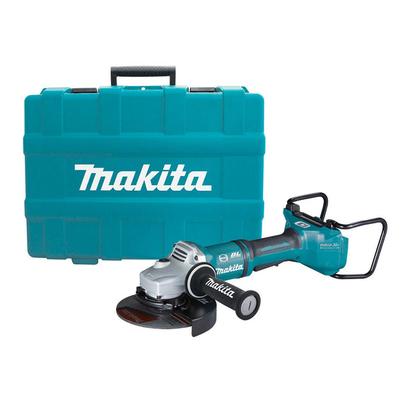 Makita 18Vx2 BRUSHLESS AWS 180mm Angle Grinder, Paddle Switch, Kick Back Detection, Electric Brake, Anti-Vib Handle & Carry Case - Tool Only