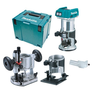 Makita 18V BRUSHLESS Laminate Trimmer Kit - Includes Plunge Base, Tilt Base & MakPac Case