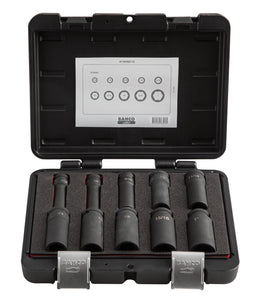 Bahco 1/2" Imperial Impact Socket Set - Deep Impact - 10 pieces.  Metal case.  Sizes:  7/16, 1/2, 9/16, 5/8, 11/16, 3/4, 13/16, 7/8, 15/16 & 1 inch