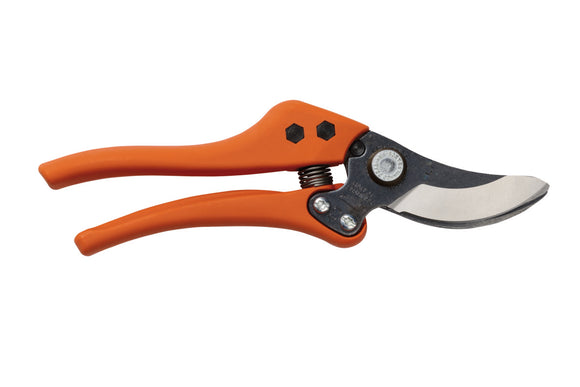 Bahco One handed By-Pass Secateurs.Blades with slicing cut and precision grinding for high performance cutting. Handles made of composite material for a comfortable grip. . Equipped with push button locking device. Cutting capacity 20mm