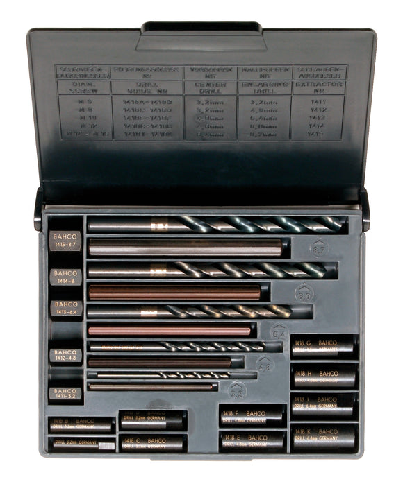 Bahco Extractor set -20 pce stud extractor set, vanadium extra - black finish - for broken off screws, bolts and studs