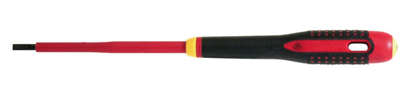 Bahco ERGO handled Screwdriver, insluated to 1000v, slotted, 222mm  blade 100mm, 3mm tip