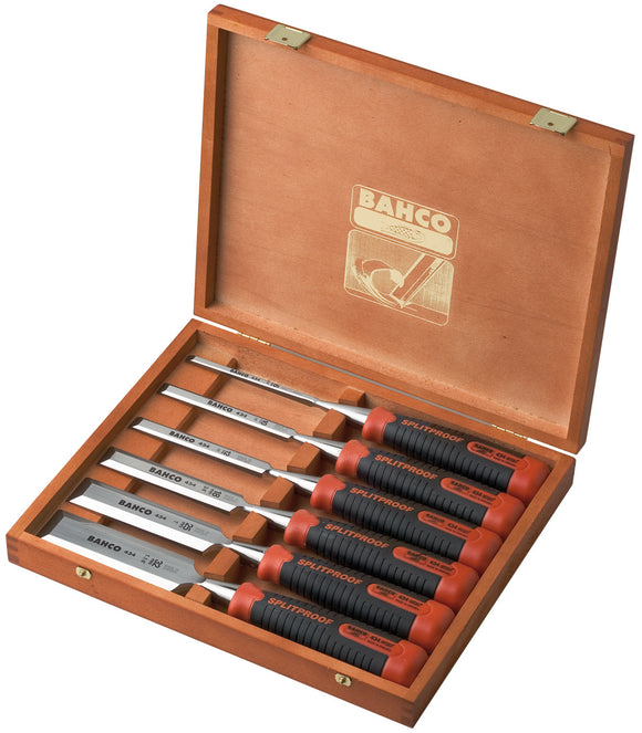 Bahco Chisel set, 6 piece - 6, 10, 12, 18, 25 & 32mm - wooden box, splitproof handle