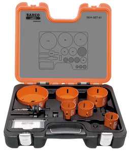 Bahco Holesaw set 7 pce Plumbers 44, 51, 57, 73, 86, 114 mm & 9100 arbor